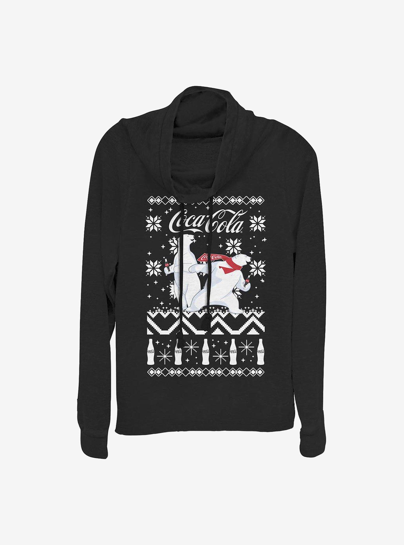 Coke Holiday Bears Cowlneck Long-Sleeve Girls Top, , hi-res