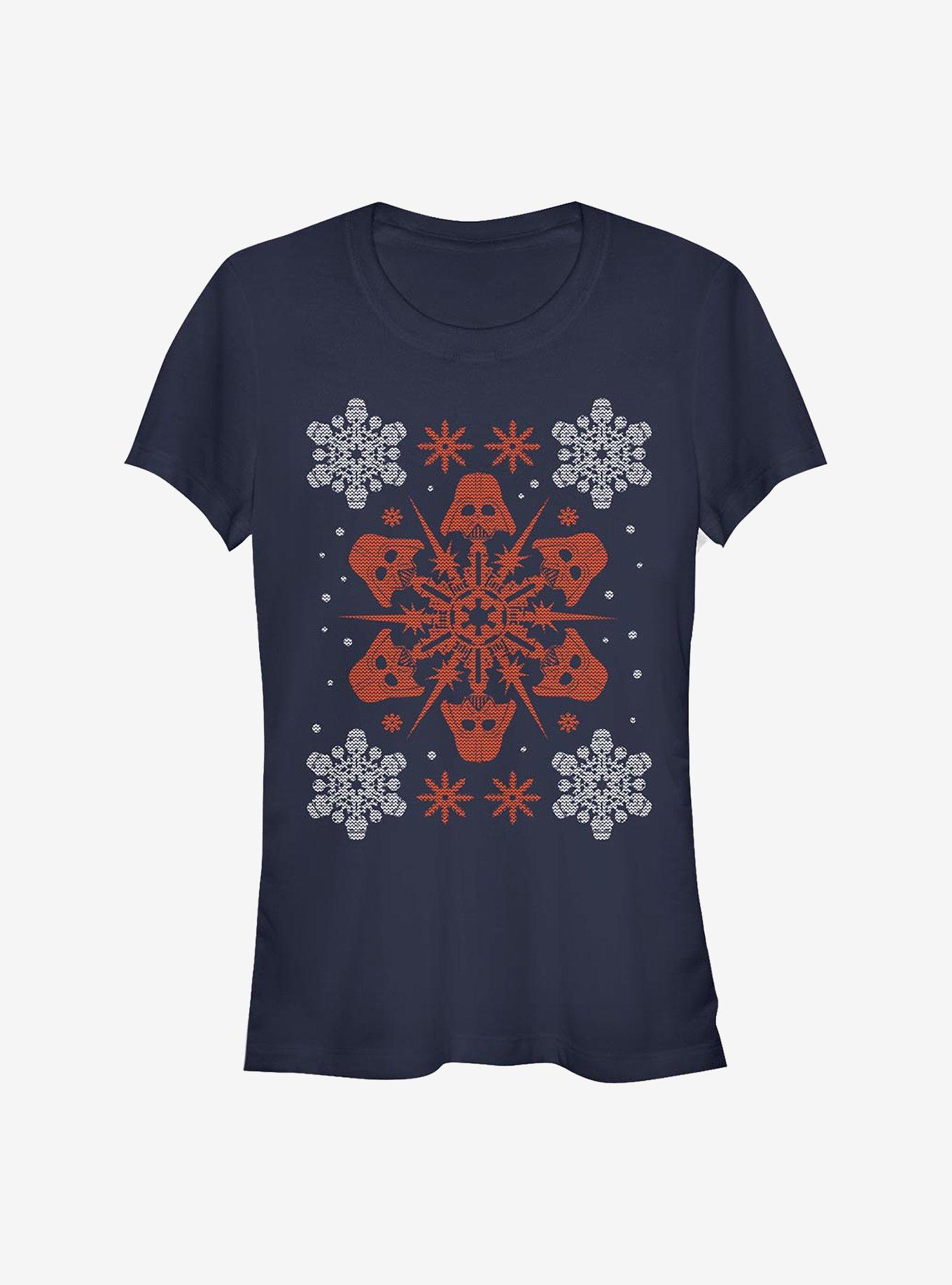 Star Wars Vader Holiday Snow-Flake Girls T-Shirt, NAVY, hi-res