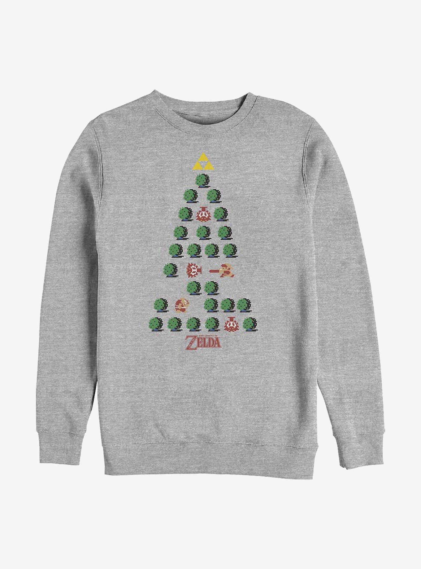 Nintendo The Legend Of Zelda Christmas Tree Crew Sweatshirt, ATH HTR, hi-res