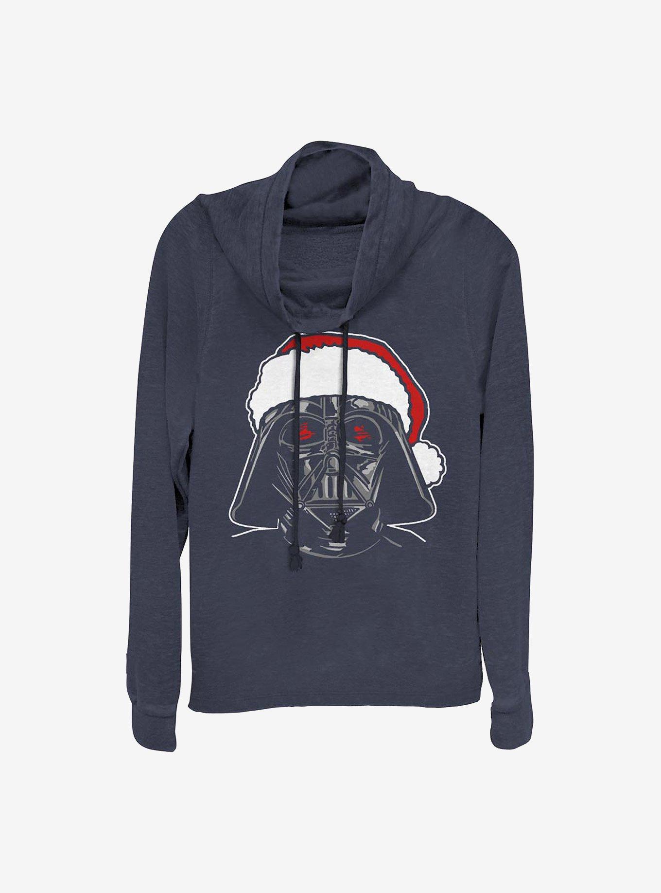 Star Wars Santa Darth Cowlneck Long-Sleeve Girls Top, NAVY, hi-res