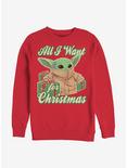 Star Wars The Mandalorian The Child All I Want For Christmas Crew Sweatshirt, RED, hi-res