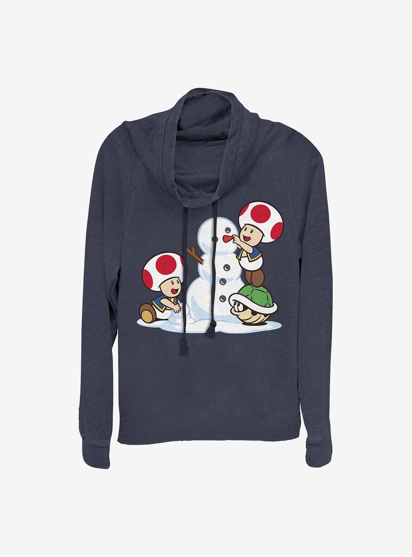 Nintendo Mario Frosty Toad Cowlneck Long-Sleeve Girls Top, NAVY, hi-res