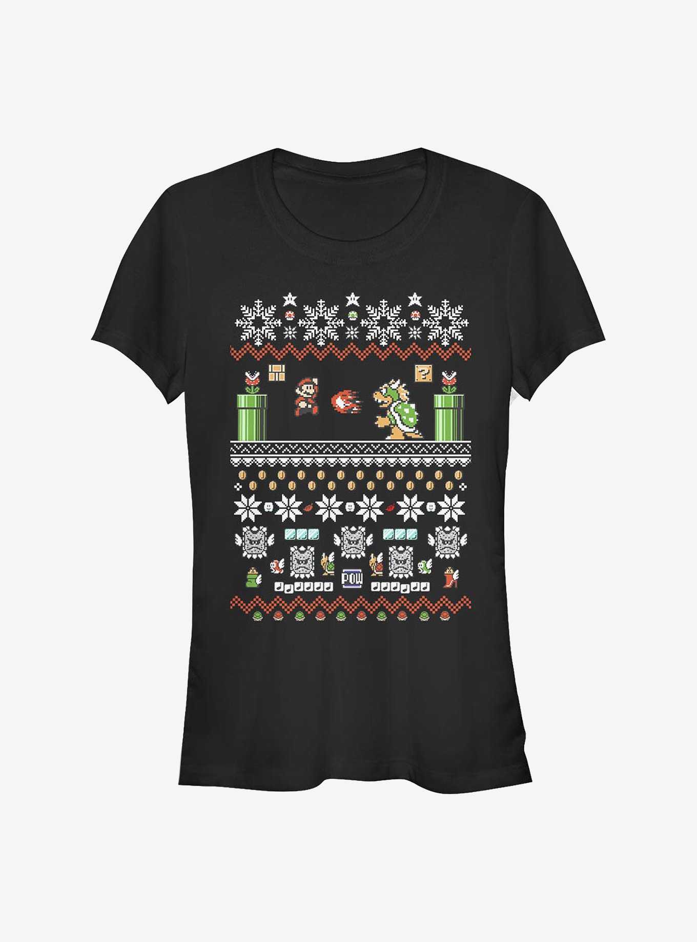 Nintendo Mario 8-Bit Xmas Stack Girls T-Shirt, , hi-res