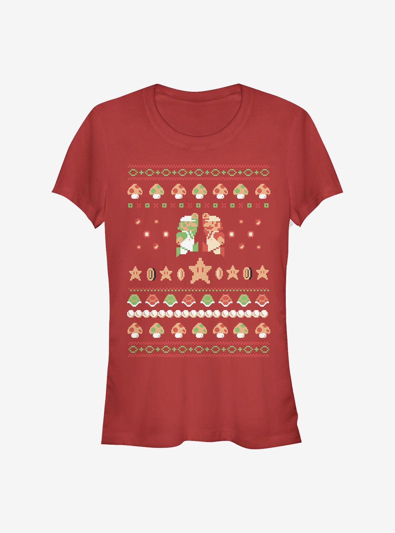 Nintendo Mario Holiday Friendship Girls T-Shirt, RED, hi-res