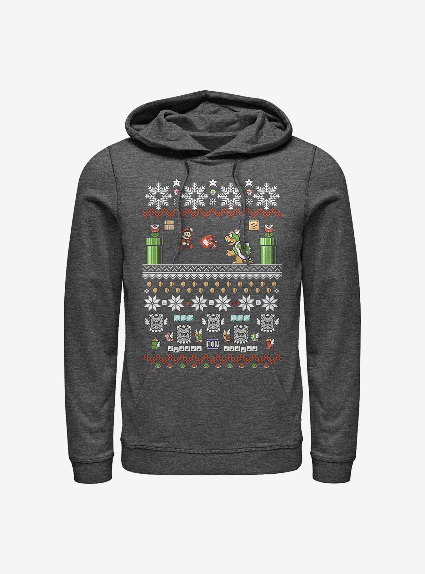 Nintendo Mario 8-Bit Xmas Stack Hoodie, CHAR HTR, hi-res