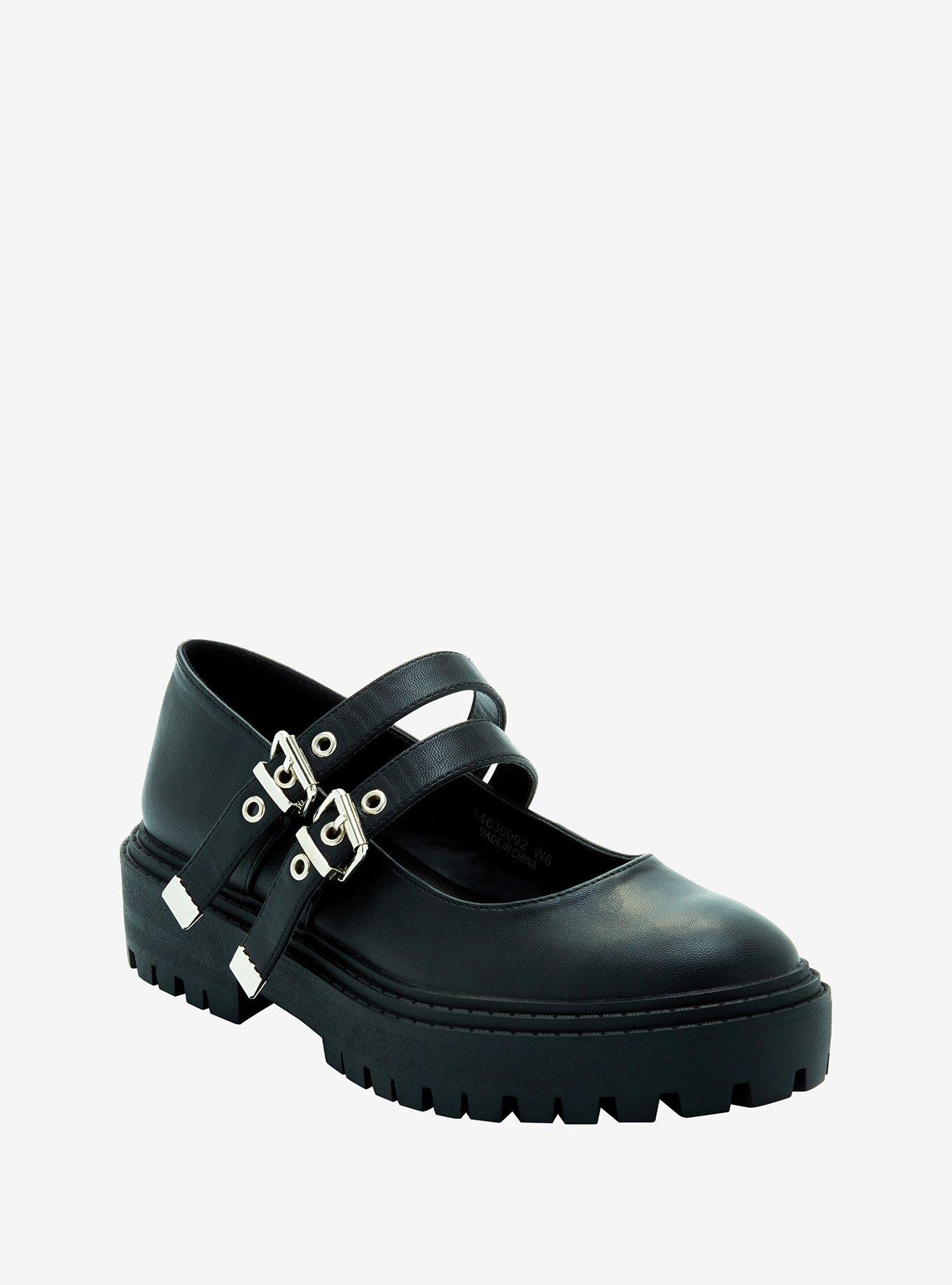 Black Double Buckle Platform Mary Janes, MULTI, hi-res