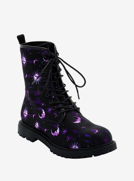 Purple Celestial Combat Boots | Hot Topic