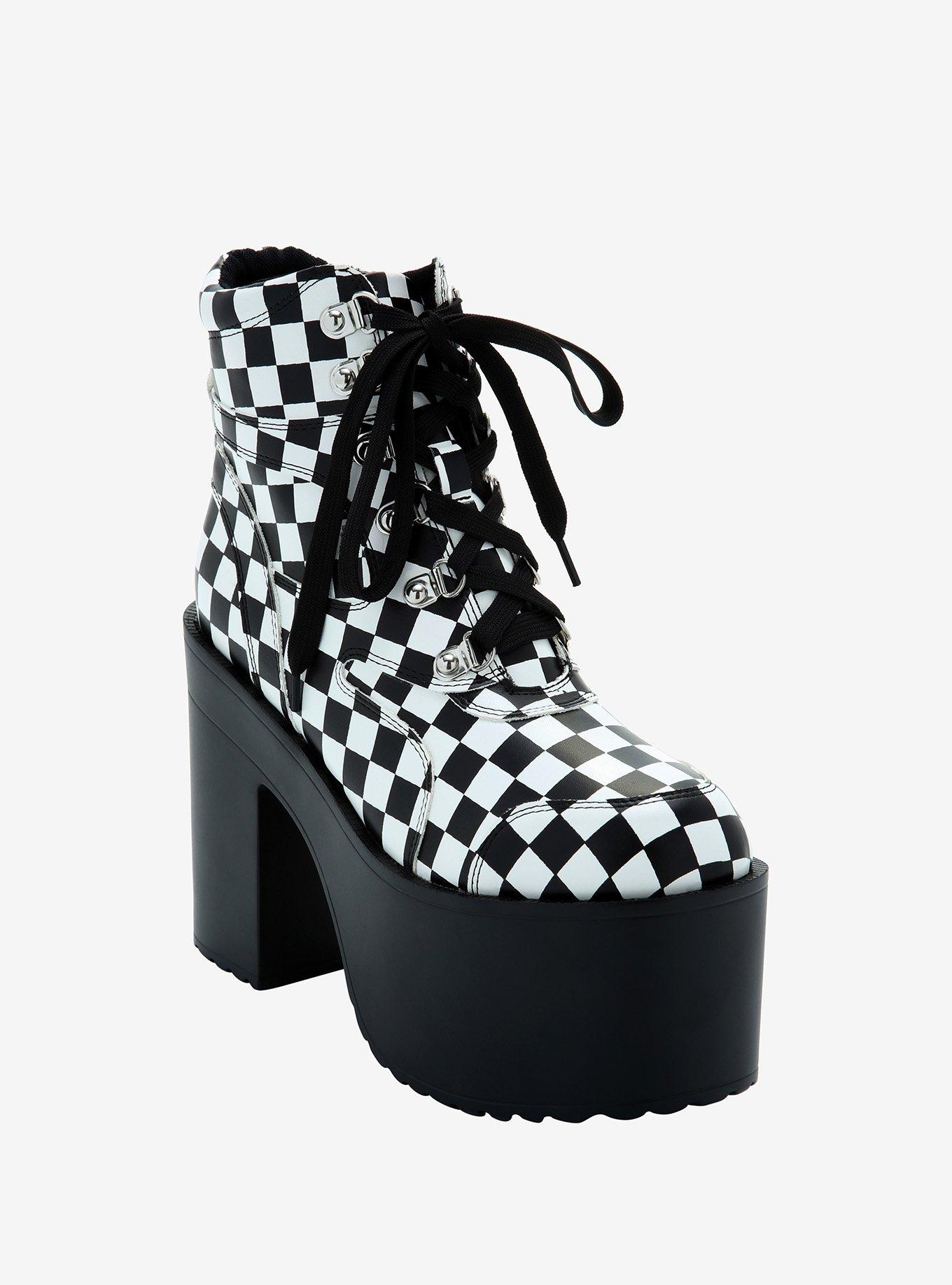 Black & White Checkered Platform Booties, MULTI, hi-res