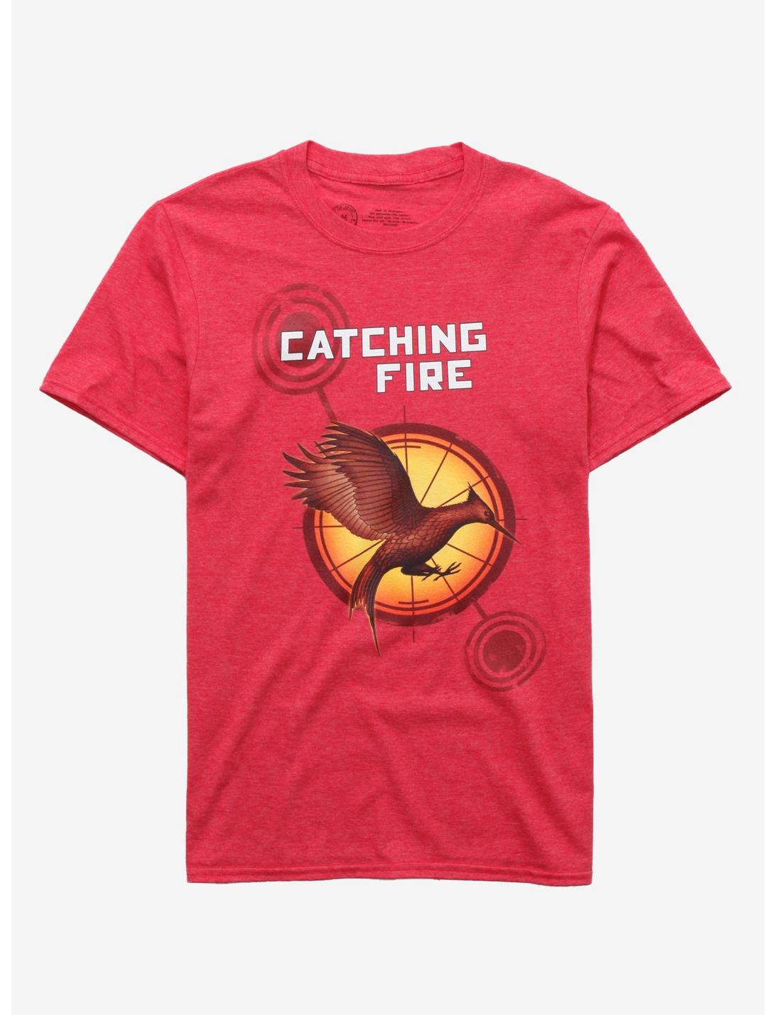 Suzanne Collins Catching Fire Book Cover T-Shirt, RED, hi-res
