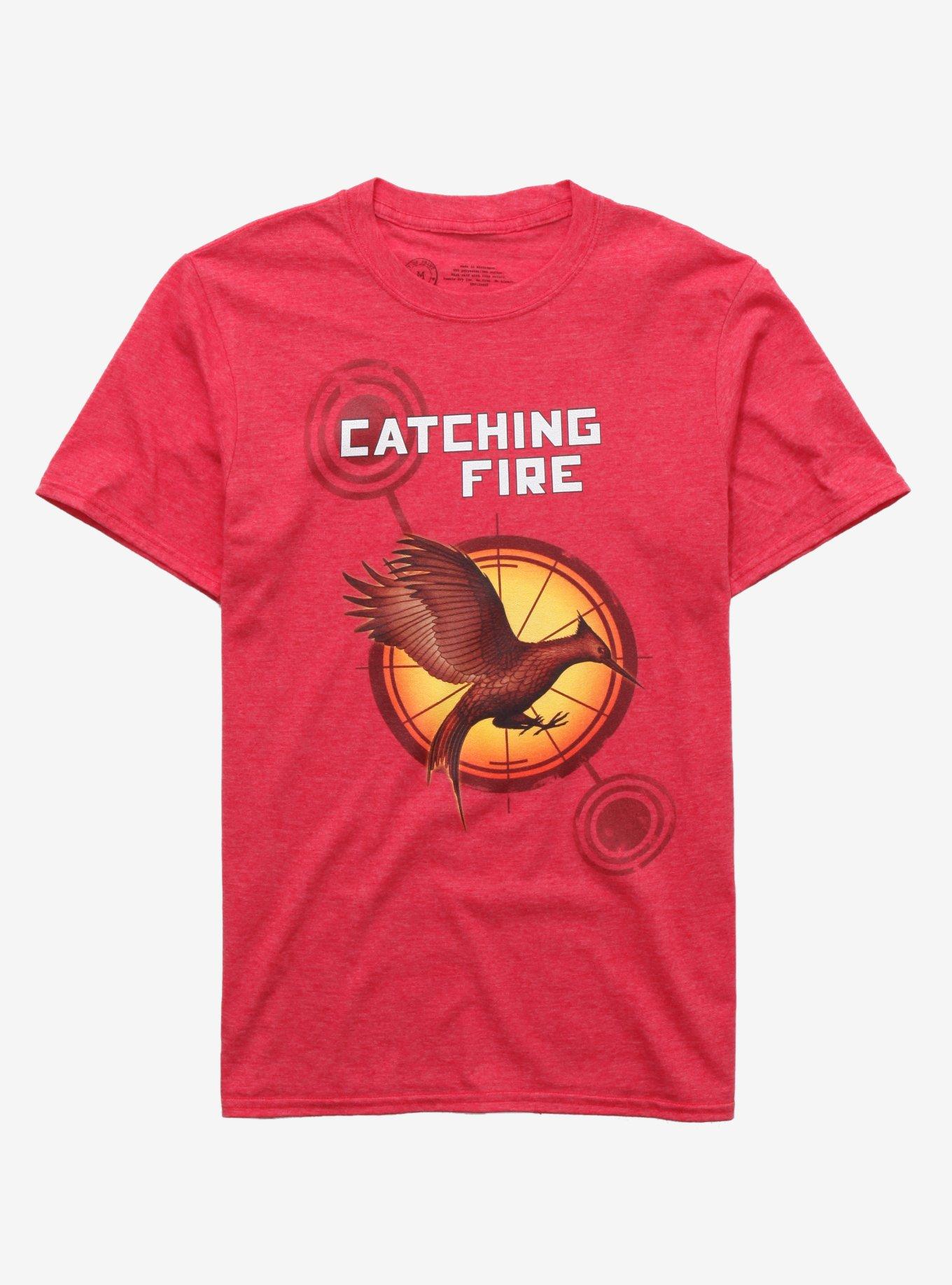 Suzanne Collins Catching Fire Book Cover T-Shirt, RED, hi-res