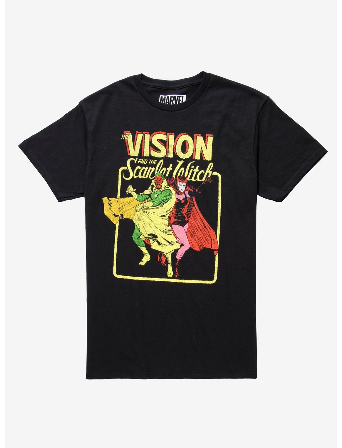 Marvel WandaVision The Vision & The Scarlet Witch Vintage Action T-Shirt - BoxLunch Exclusive, BLACK, hi-res