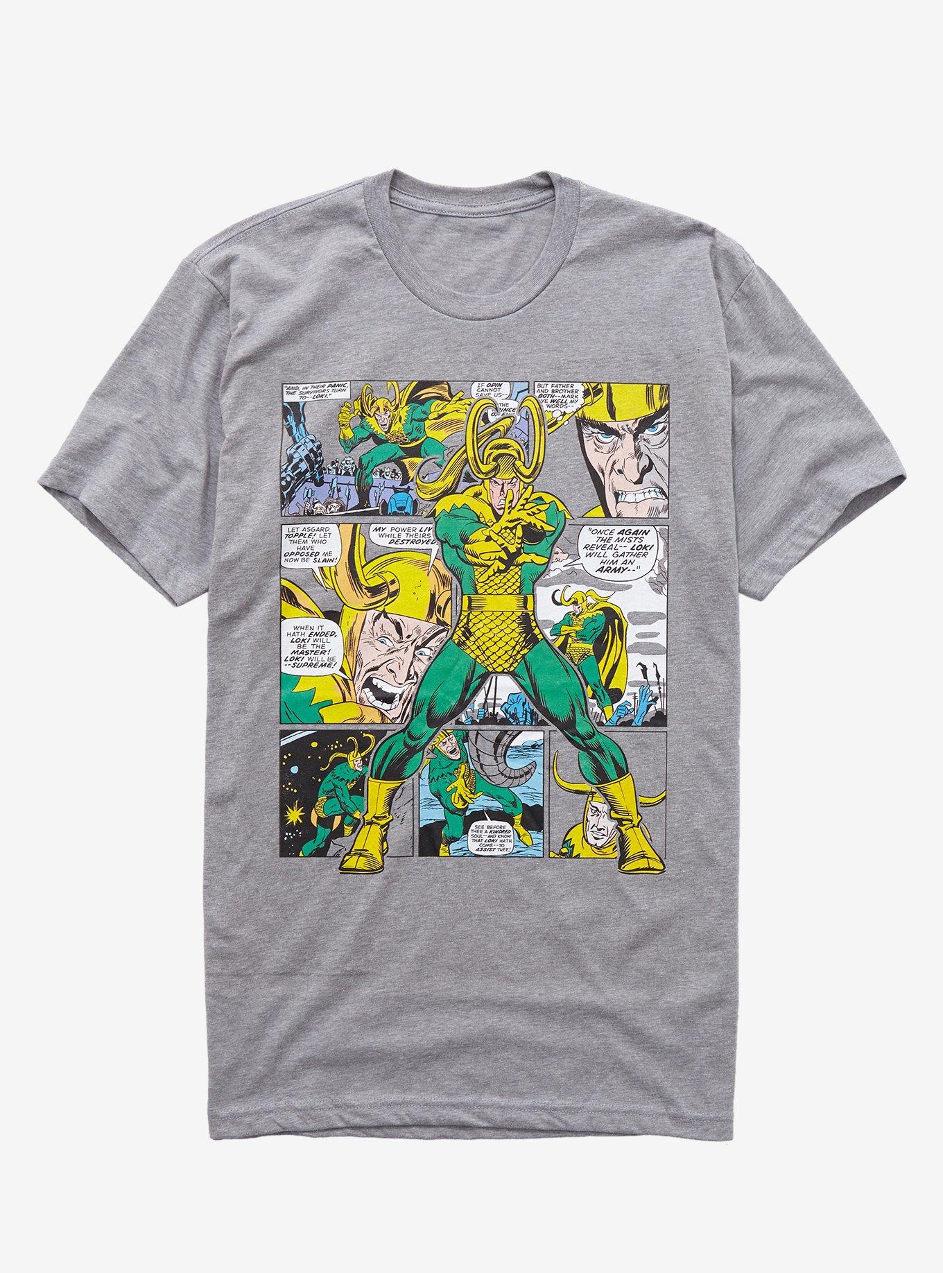 Marvel The Avengers Loki Comic Book Pages T-Shirt, HEATHER GREY, hi-res