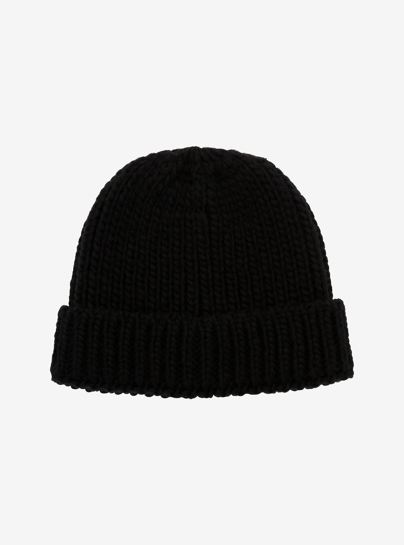 Black Knit Short Cap Beanie, , hi-res