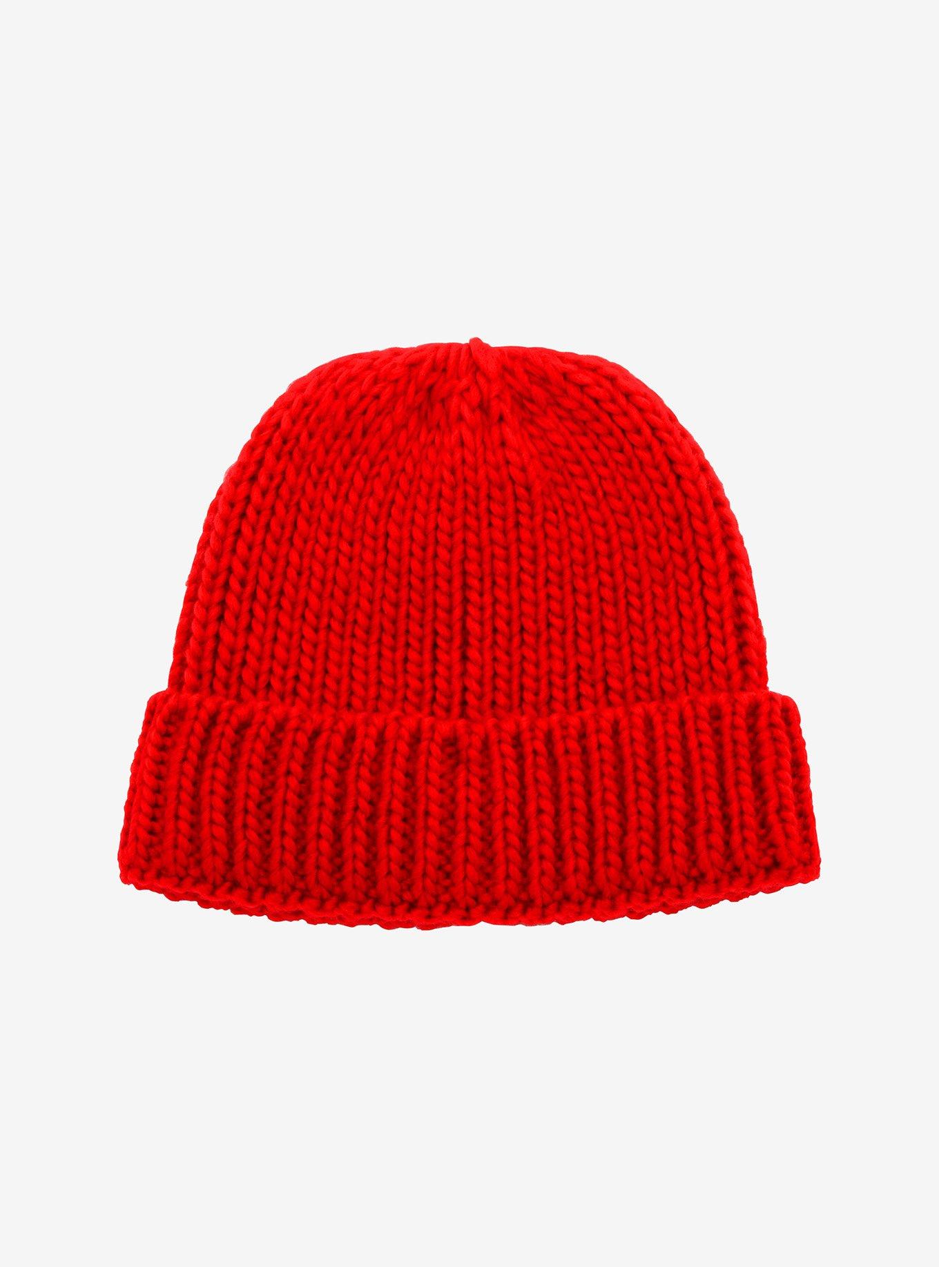 Red Knit Short Cap Beanie