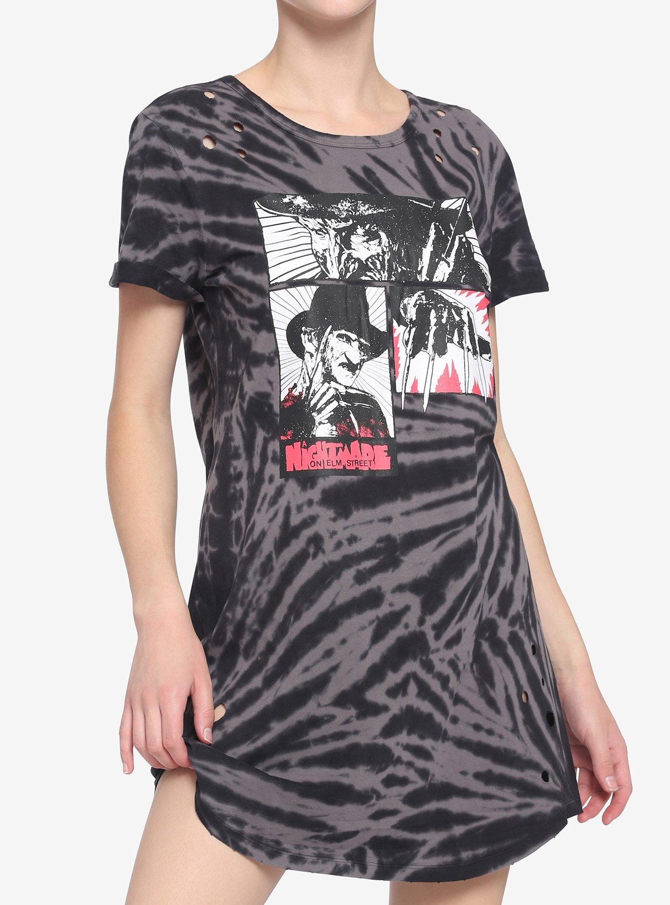 The Nightmare On Elm Street Distressed Tie-Dye T-Shirt Dress, MULTI, hi-res