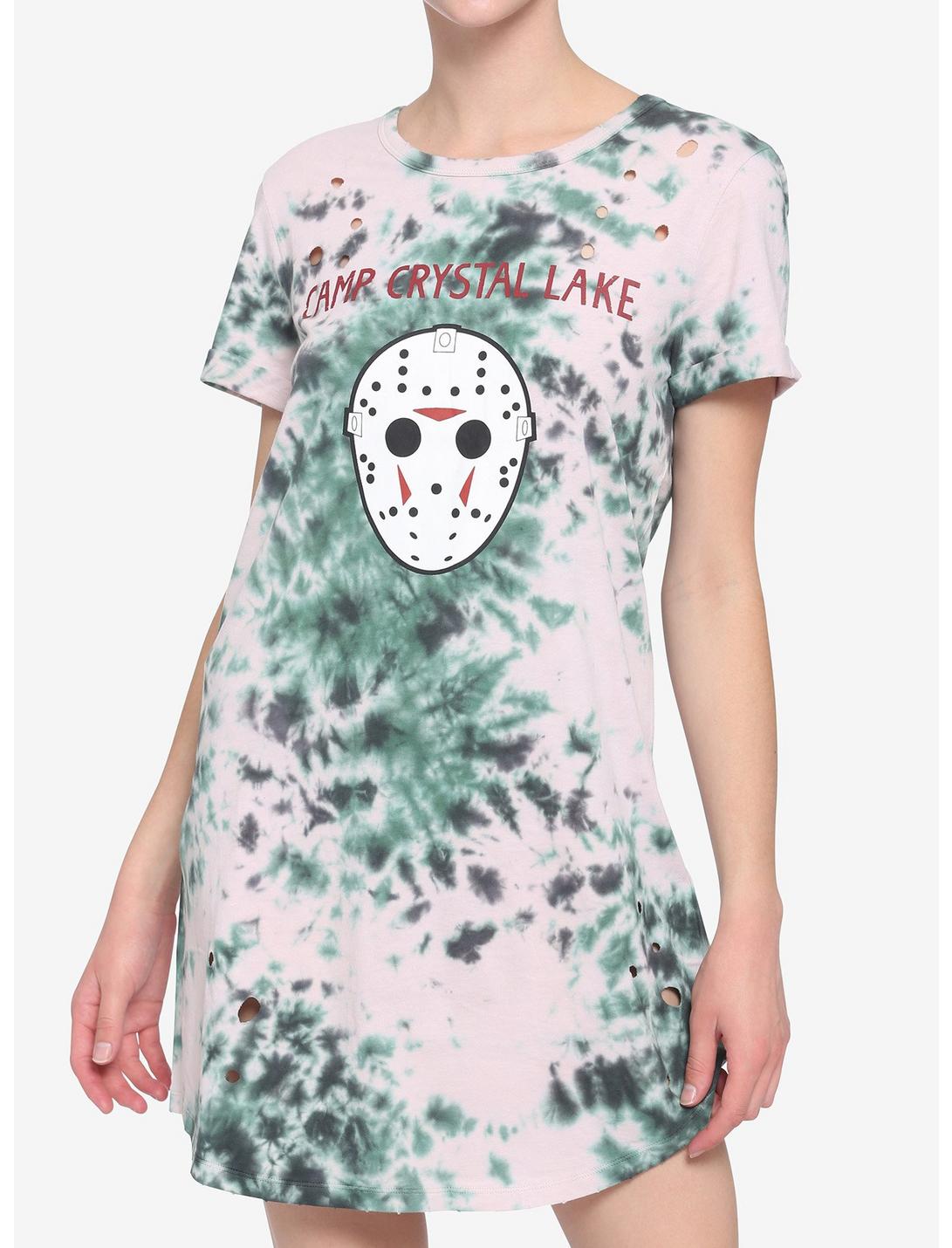 Friday The 13th Camp Crystal Lake Distressed Tie-Dye T-Shirt Dress, MULTI, hi-res
