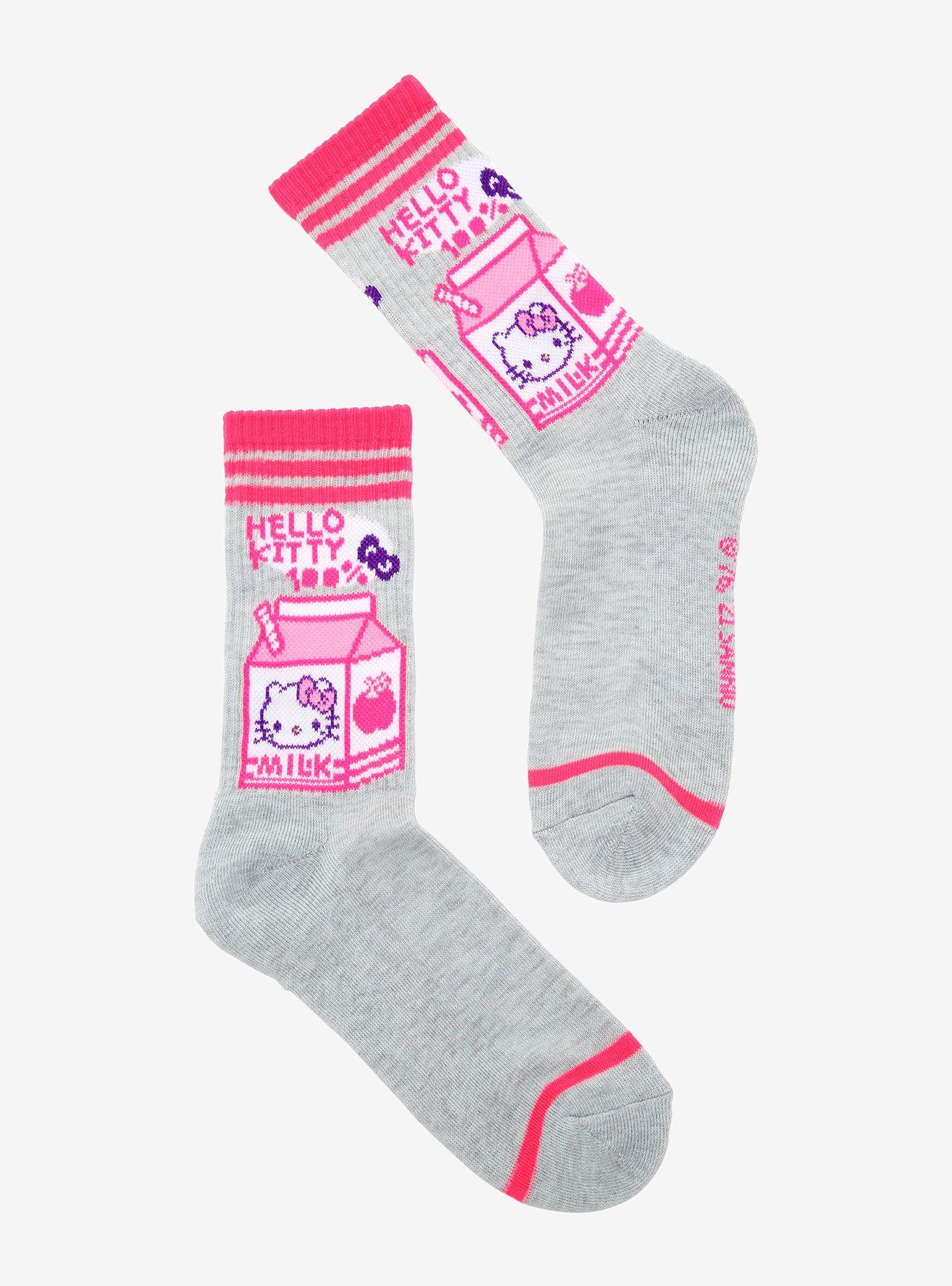 Hello Kitty Apple Milk Varsity Stripe Crew Socks | Hot Topic