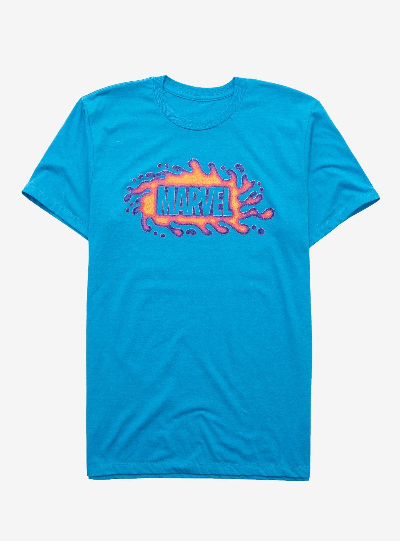 Marvel Neon Splash Logo T-Shirt, TURQUOISE HEATHER BLACK, hi-res