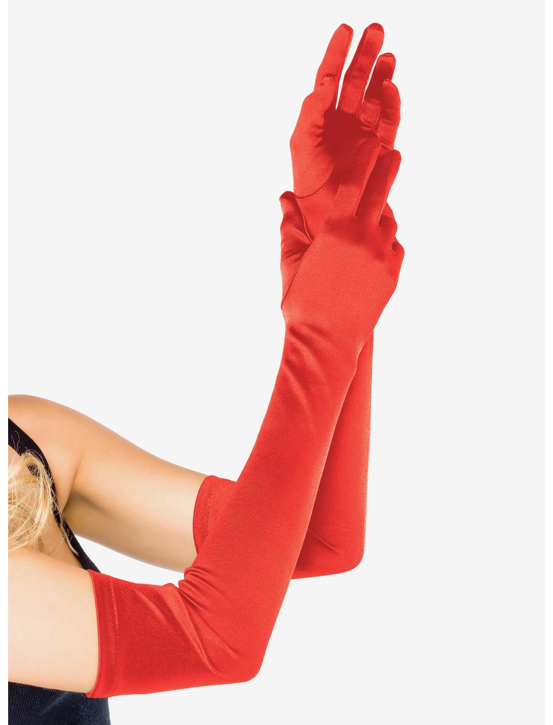 Extra Long Satin Gloves Red, , hi-res