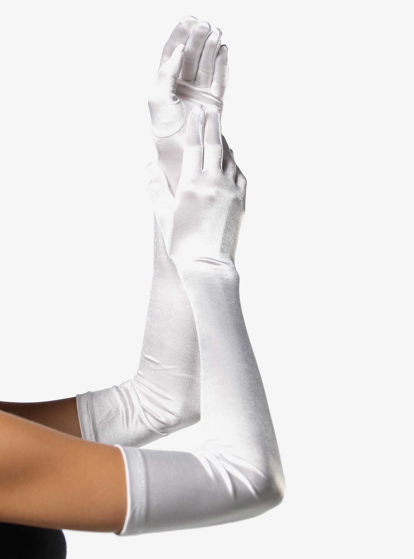 Extra Long Satin Gloves White, , hi-res