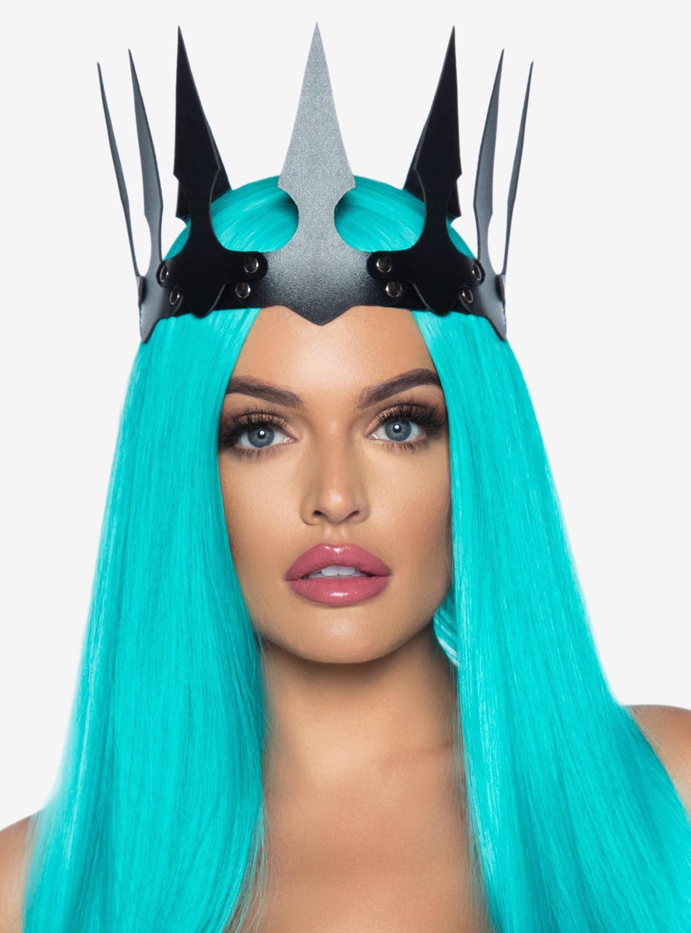 Faux Leather Spiked Crown Black, , hi-res