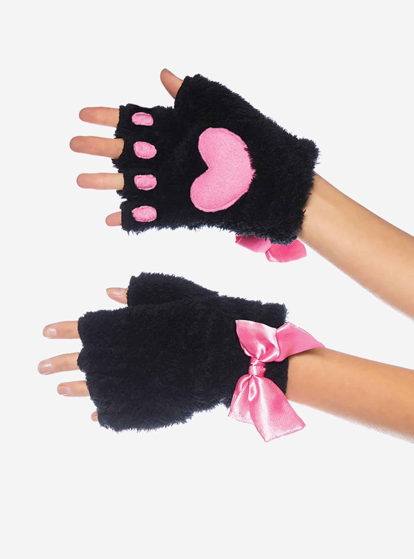 Plush Kitty Paw Fingerless Glove Black, , hi-res