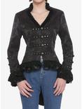 Black Brocade Lace-Up Girls Jacket, BLACK, hi-res