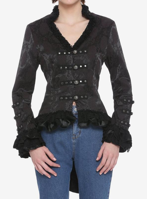 Black Brocade Lace-Up Girls Jacket