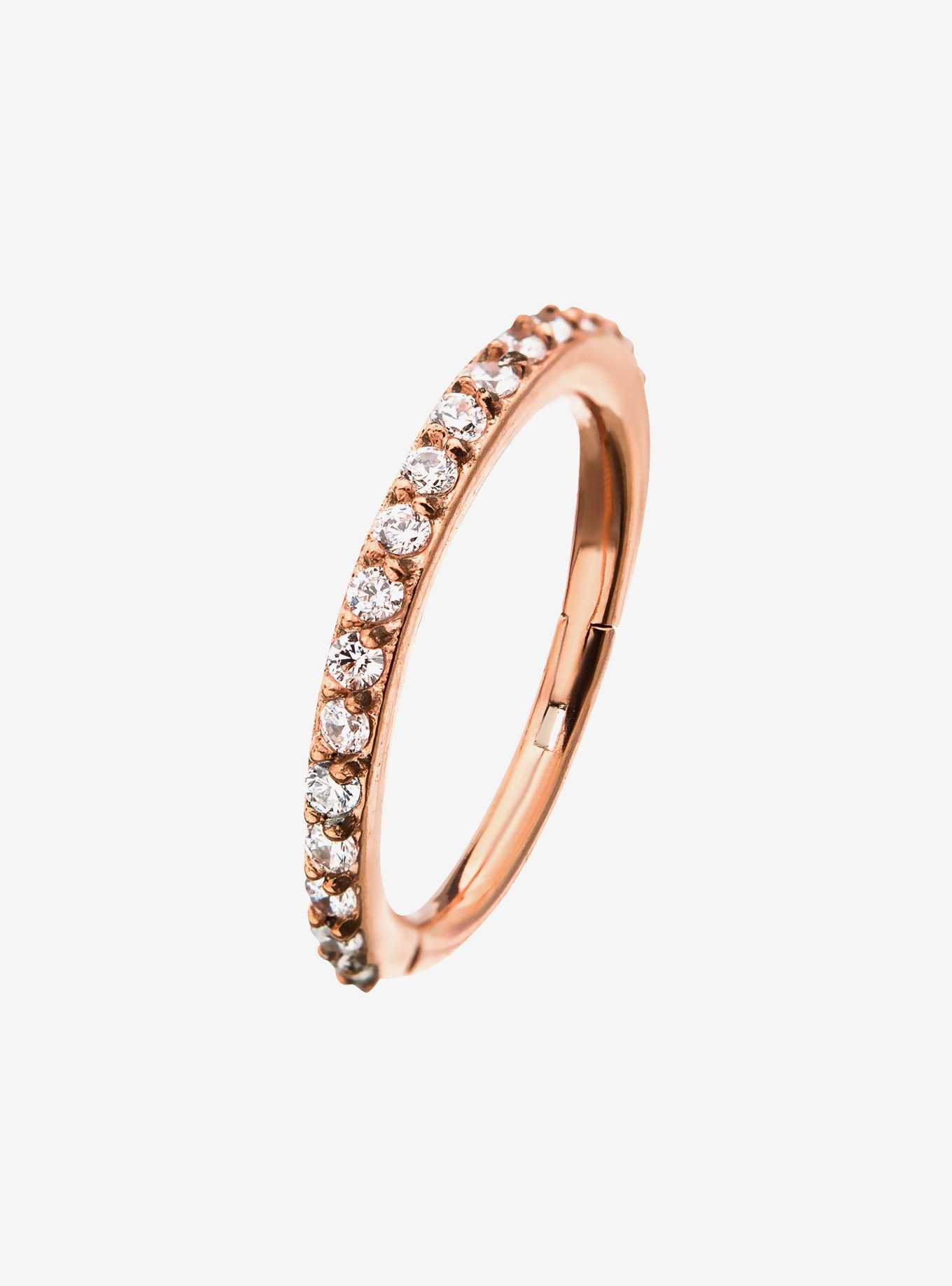 16G 8Mm Rose Gold Plated Hinged Segment Rings With Prong Set, , hi-res