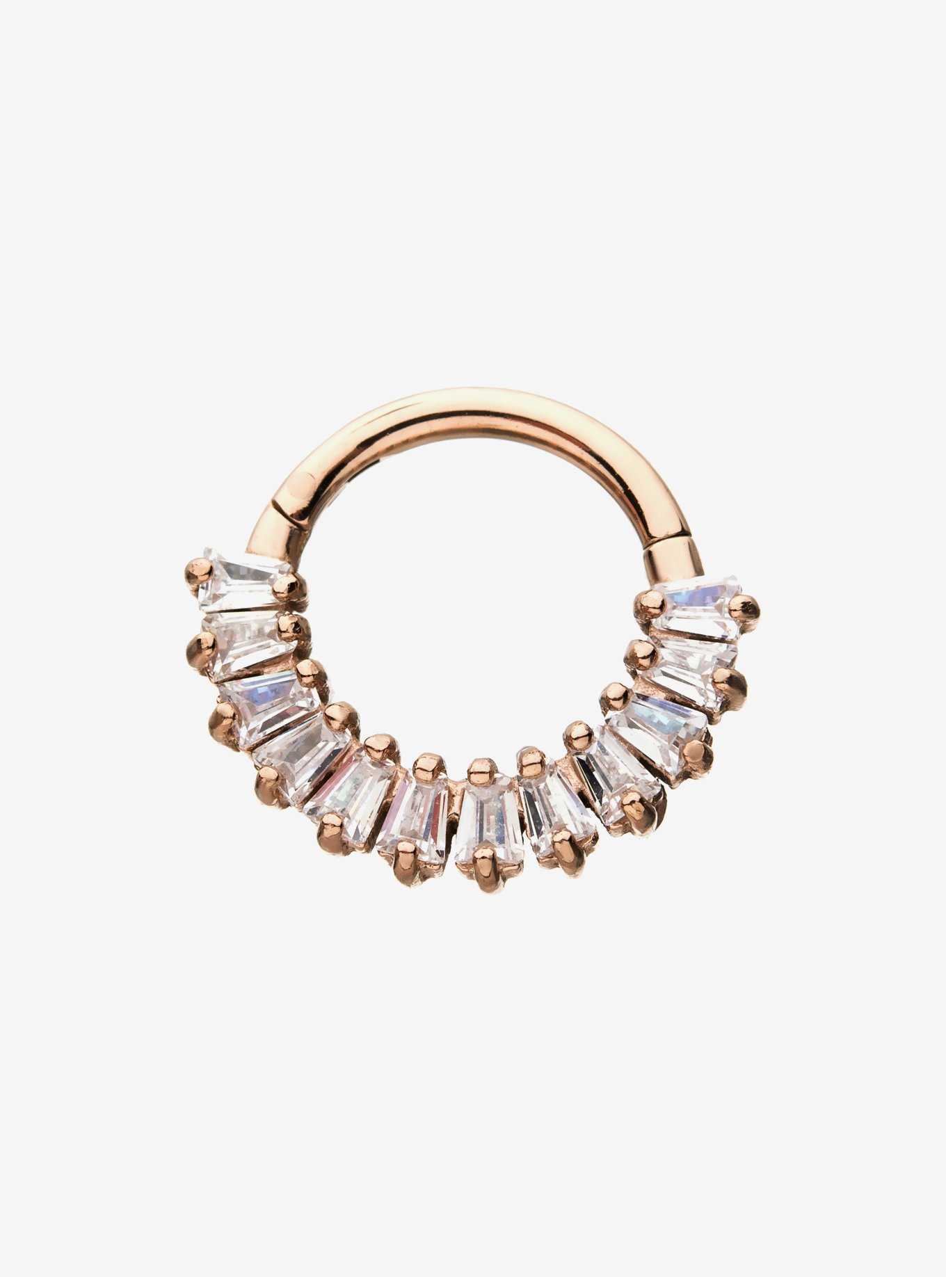 Rose Gold Baguette Gem Design Hinged Segment Rings, , hi-res