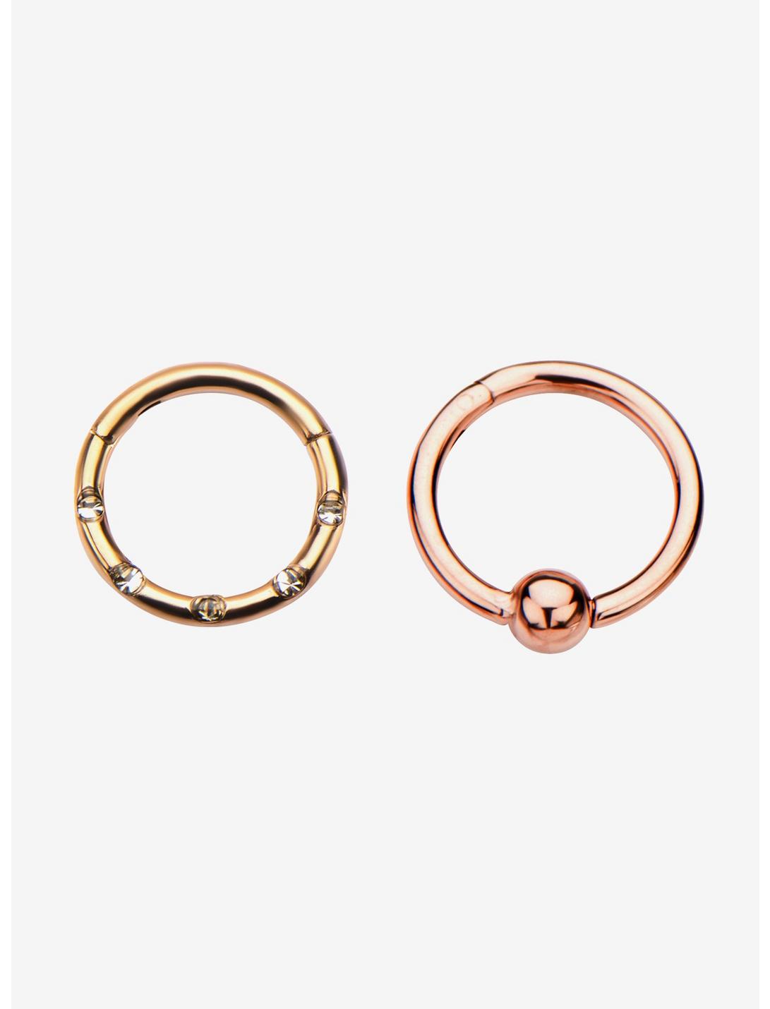 Rose Gold Hinged Segment Rings With 5 Clear And Plain Hinged Segment Ring Set, , hi-res