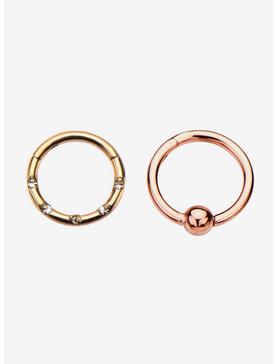 Rose Gold Hinged Segment Rings With 5 Clear And Plain Hinged Segment Ring Set, , hi-res