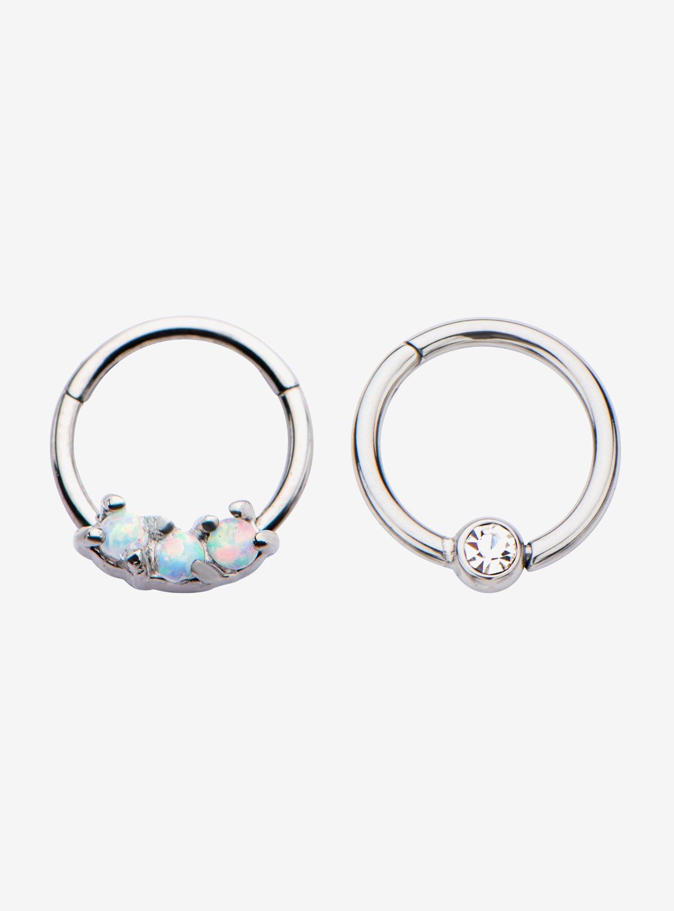 Synthetic Opal And A Clear Bezel Silver Gem Hinged Segment Rings Set
