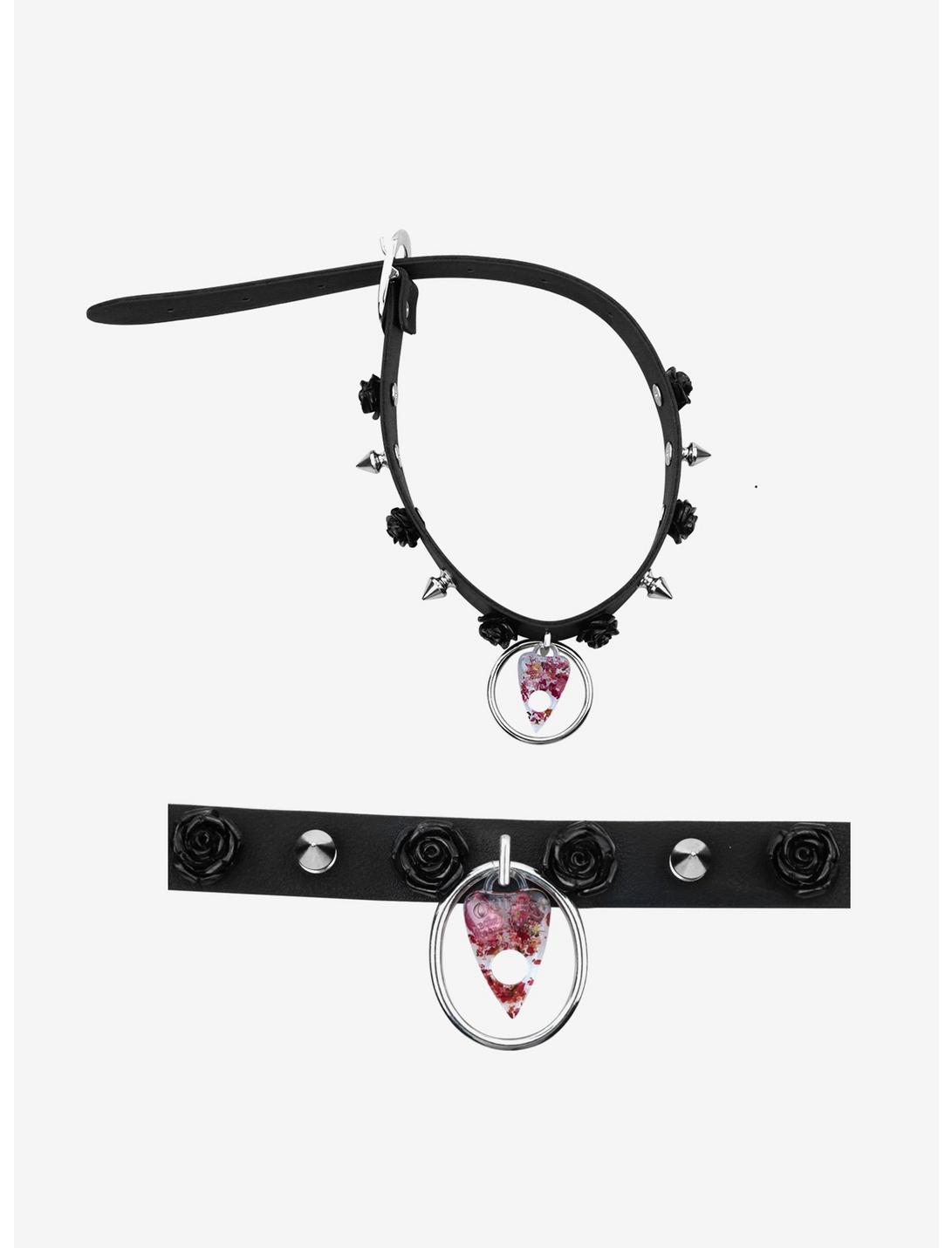 Planchette Rose Spike Faux Leather Choker, , hi-res