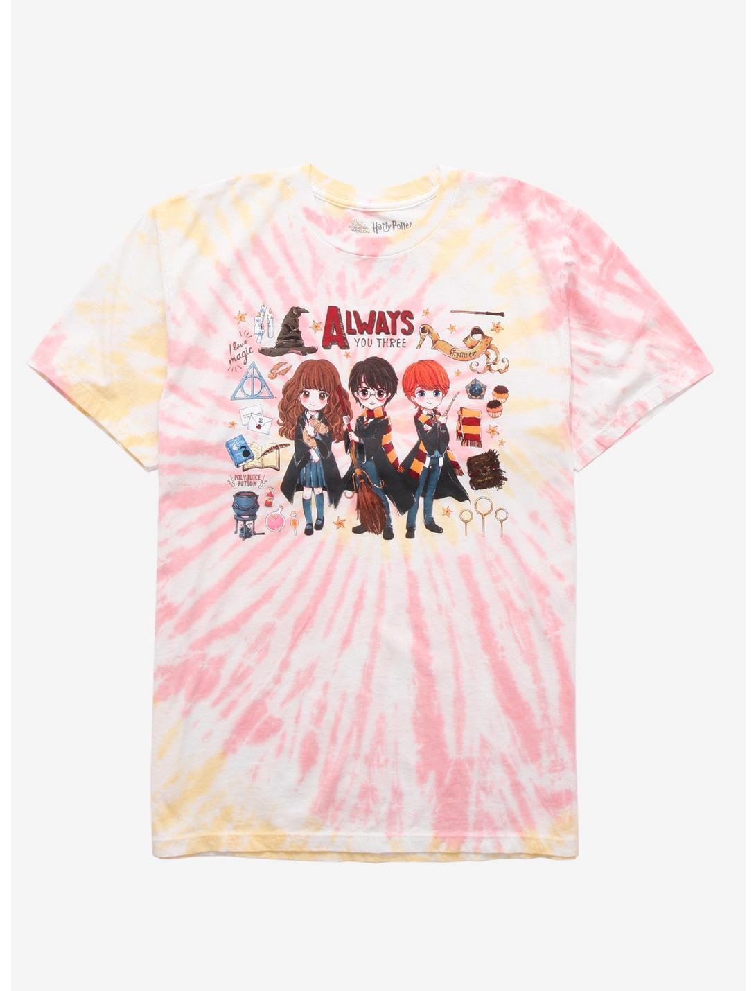 Harry Potter Golden Trio Anime Art Tie-Dye Boyfriend Fit Girls T-Shirt, MULTI, hi-res