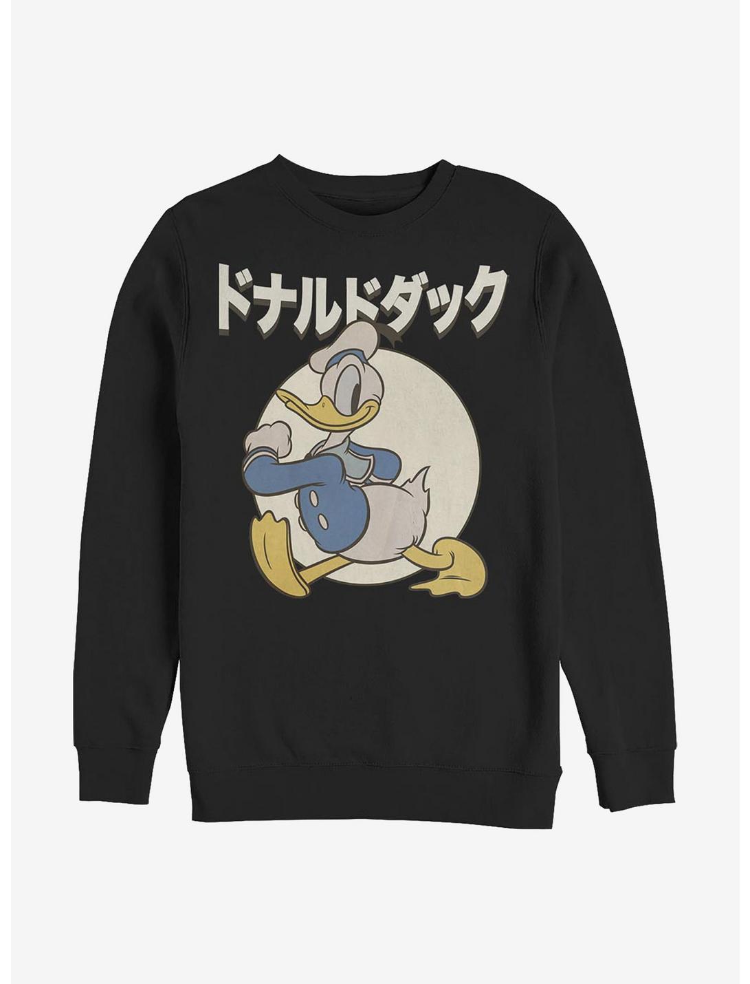 Disney Donald Duck Japanese Text Crew Sweatshirt, BLACK, hi-res