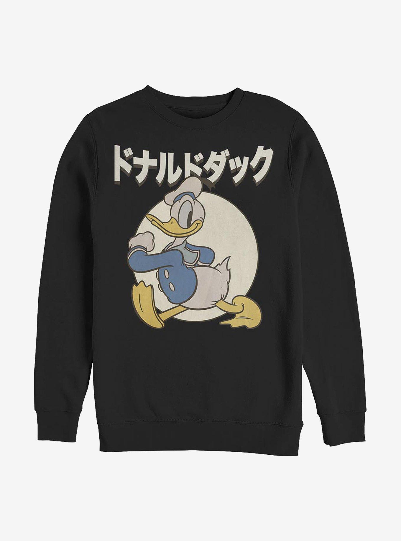 Disney Donald Duck Japanese Text Crew Sweatshirt, BLACK, hi-res