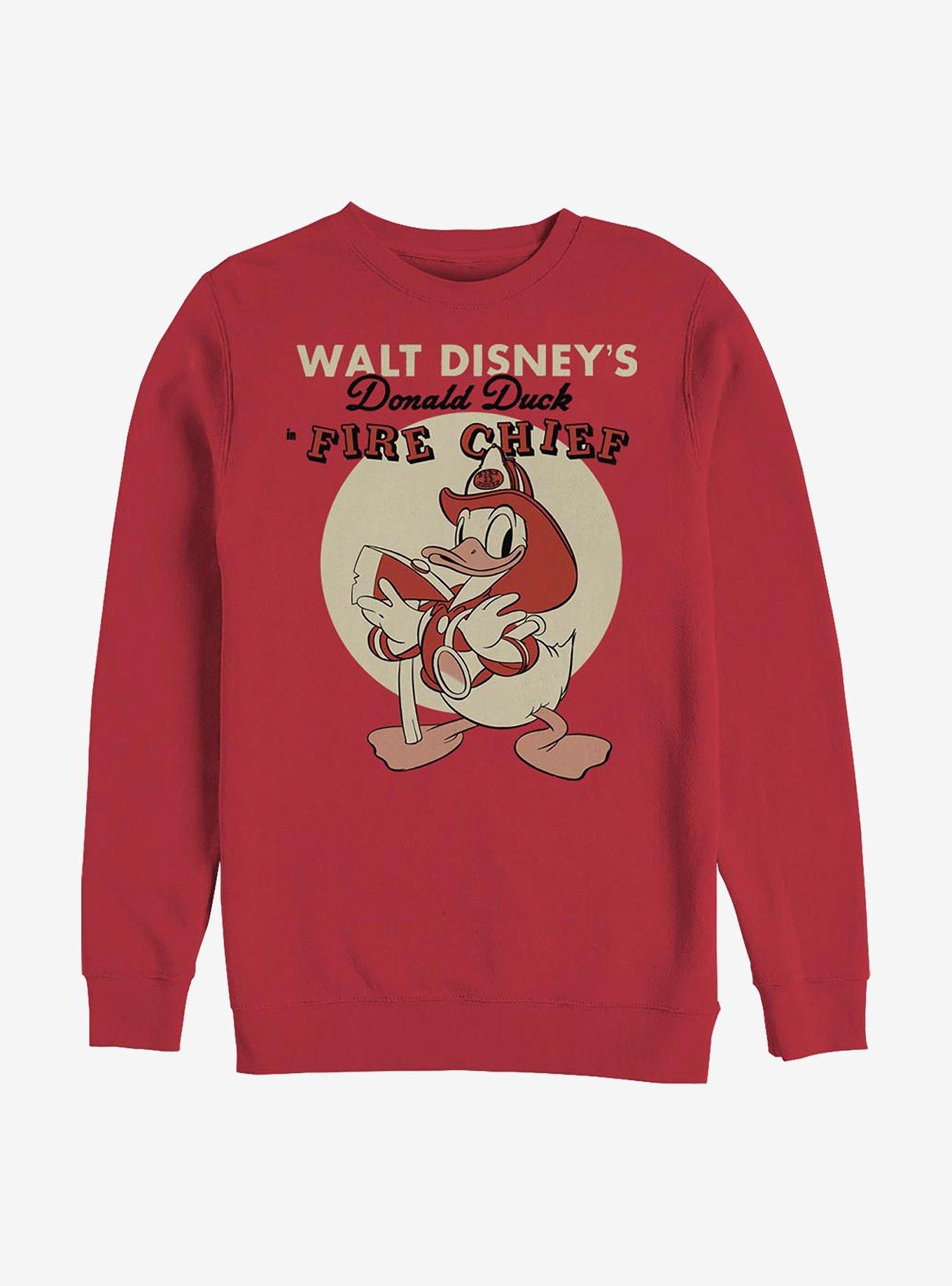 Disney Donald Duck Vintage Fireman Donald Crew Sweatshirt, RED, hi-res