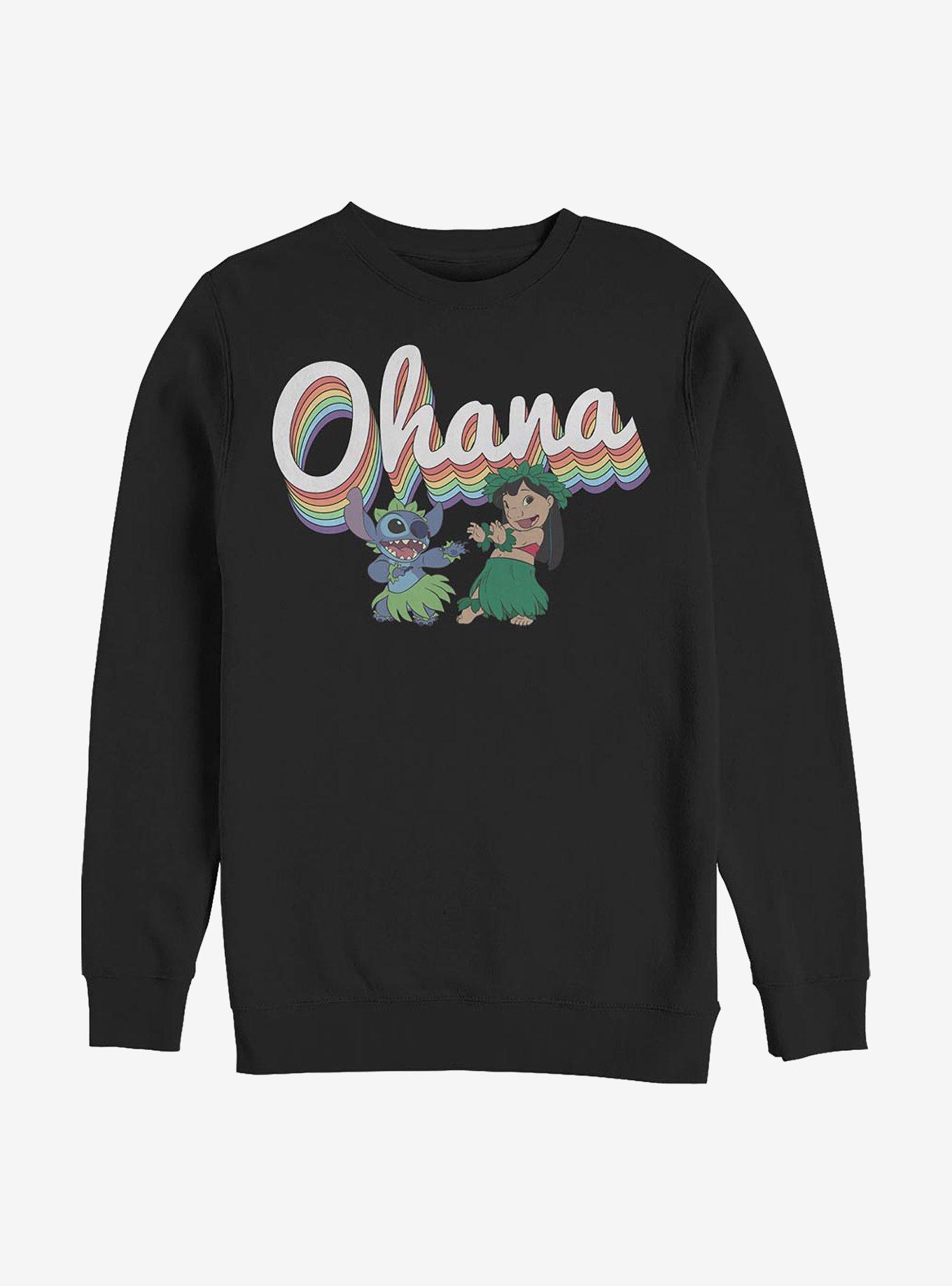 Disney Lilo & Stitch Rainbow Ohana Crew Sweatshirt, BLACK, hi-res