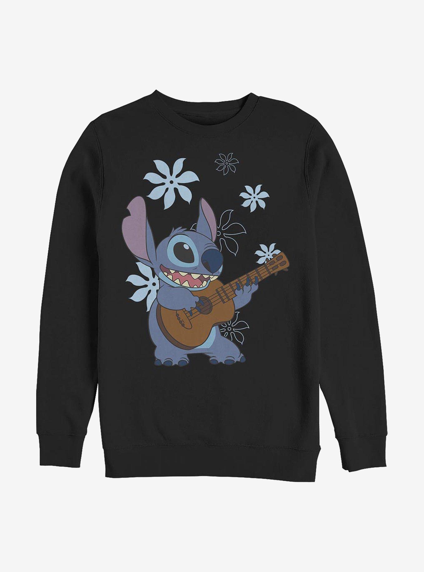 Disney Lilo & Stitch Stitch Flowers Crew Sweatshirt, BLACK, hi-res