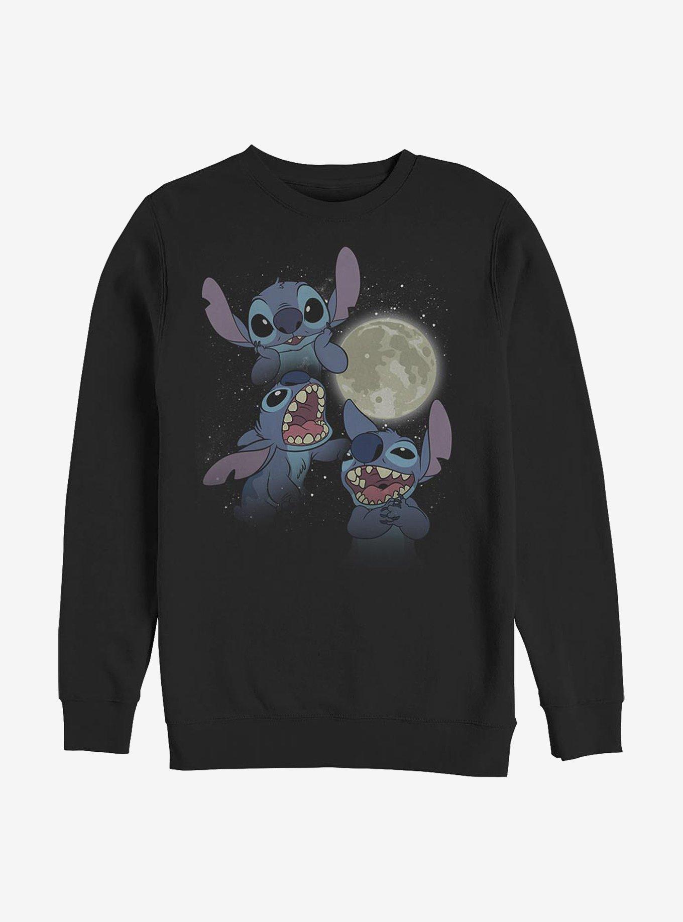 Disney Lilo & Stitch Three Stitch Moon Crew Sweatshirt, BLACK, hi-res