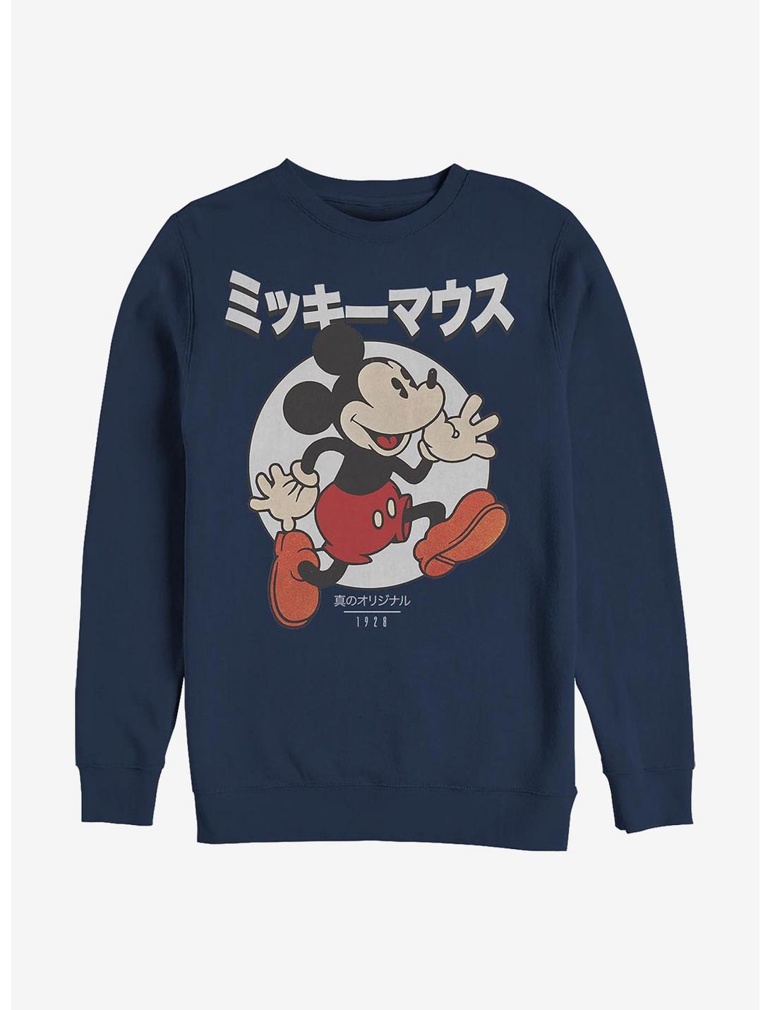 Disney Mickey Mouse Japanese Text Comic Crew Sweatshirt, NAVY, hi-res
