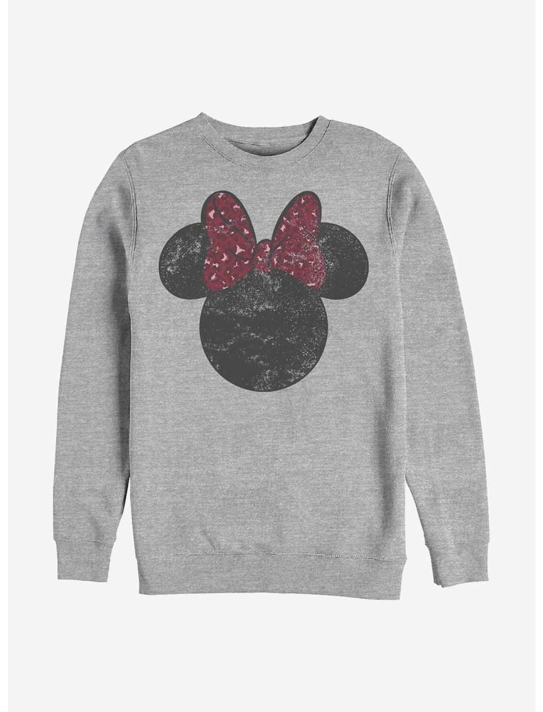 Disney Minnie Mouse Minnie Leopard Bow Crew Sweatshirt, ATH HTR, hi-res