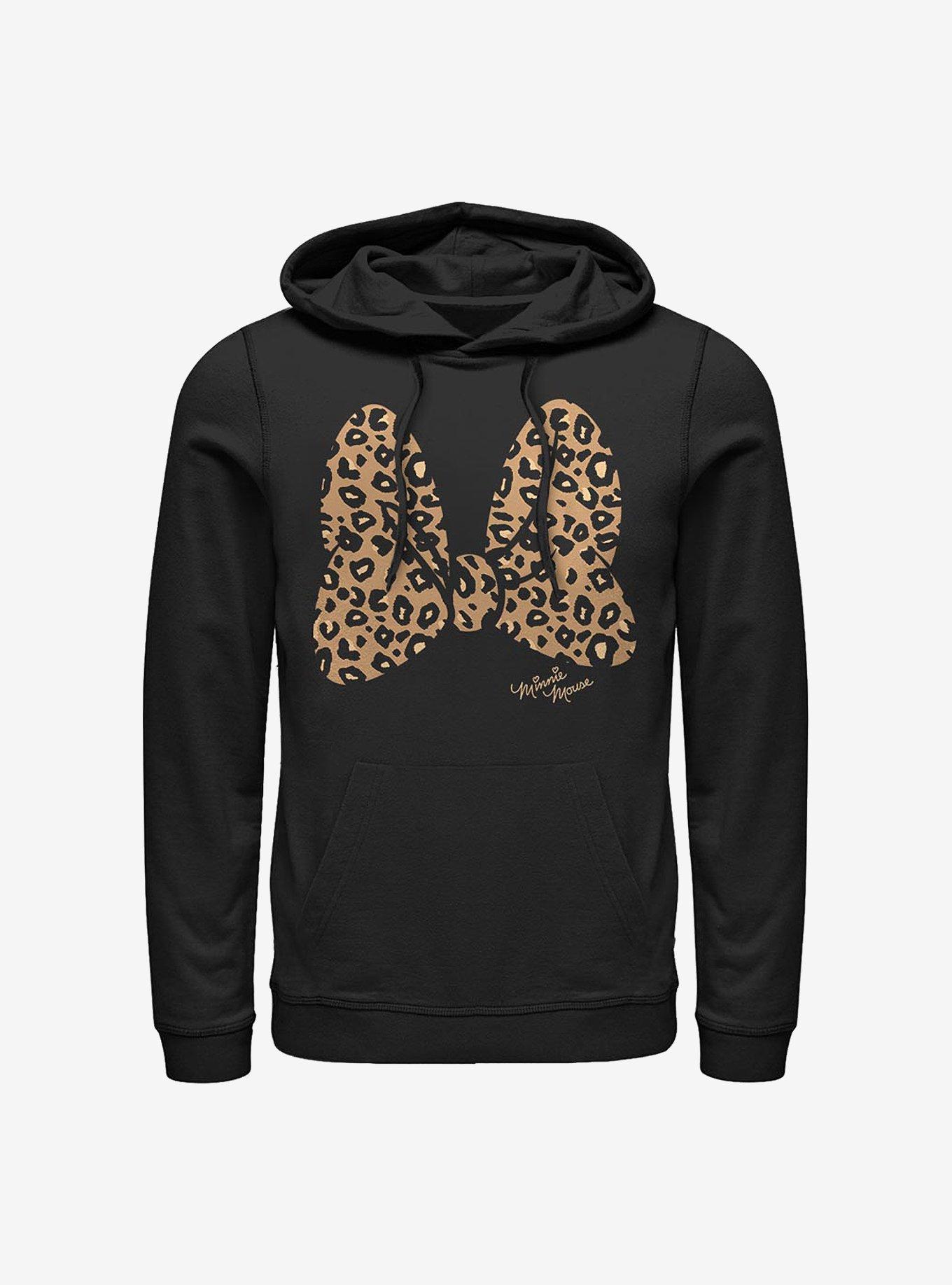 Disney Minnie Mouse Animal Print Bow Hoodie, BLACK, hi-res