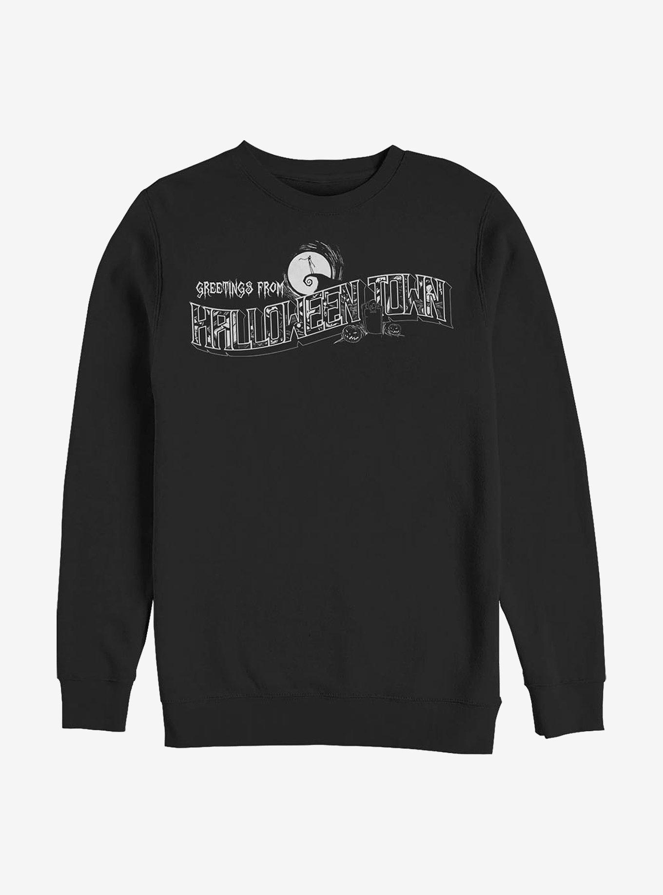 Disney The Nightmare Before Christmas Greetings Halloween Town Crew Sweatshirt, BLACK, hi-res