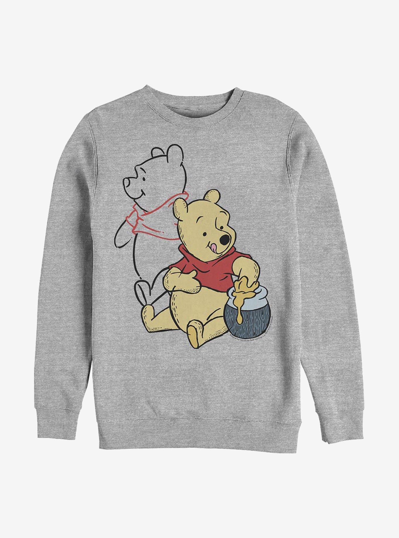 Disney Winnie The Pooh Line Art Crew Sweatshirt, ATH HTR, hi-res