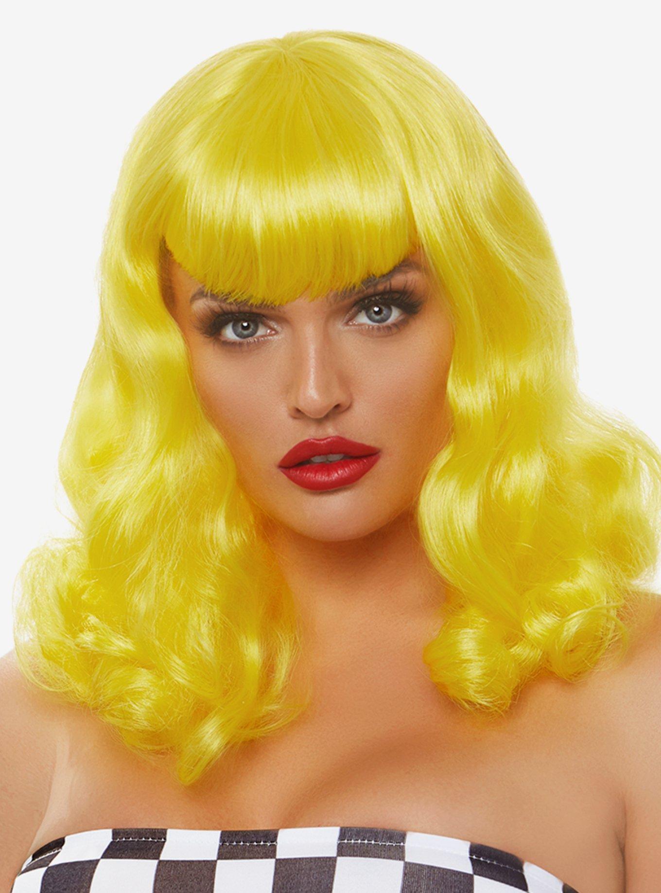 Retro Curly Bob Wig Yellow, , hi-res