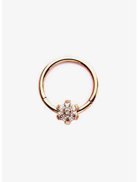 16G 3/8" Rose Gold Clear Flower Hinged Segment Ring, , hi-res