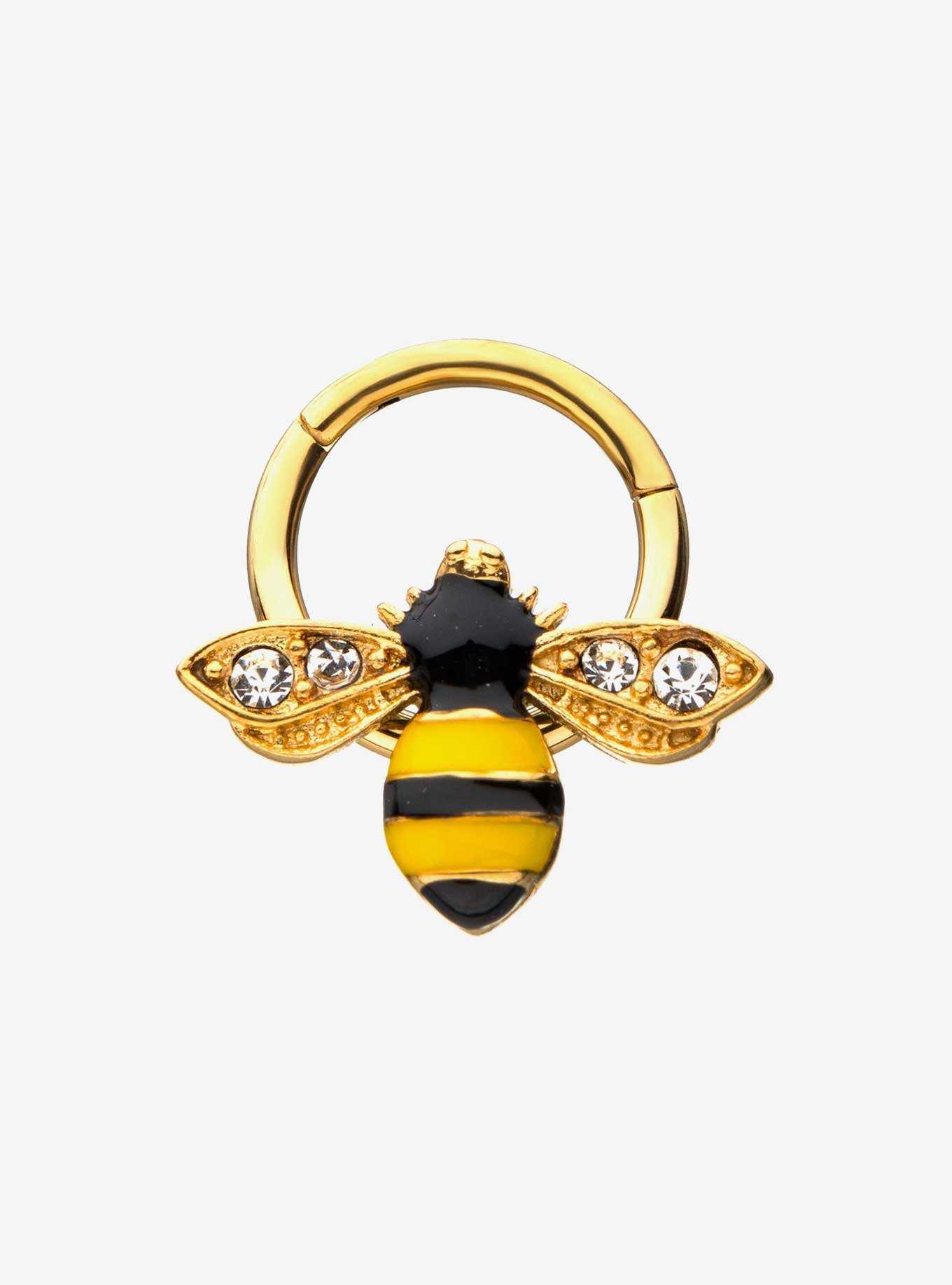 16G 5/16" Gold Plated Bee Hinged Segment Ring, , hi-res