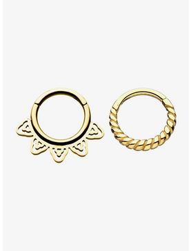 16G 5/16" Gold Plated Twisted Hinged Segment Rings, , hi-res